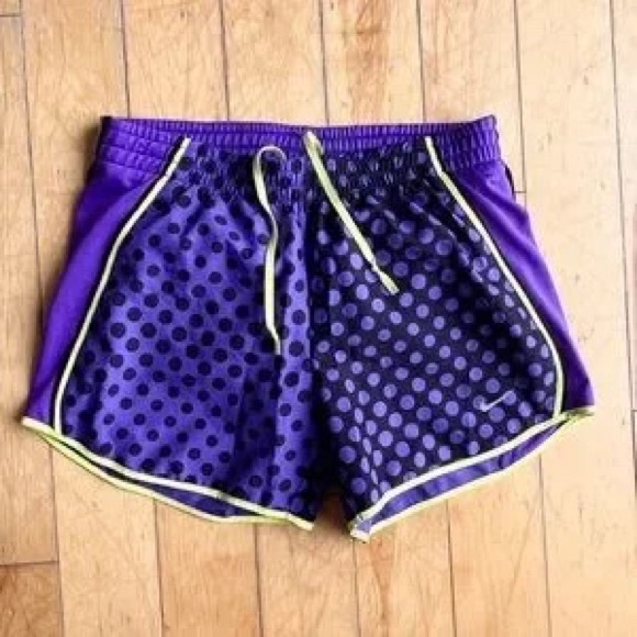 Nike Pants - Nike Purple Polka Dot Athletic Shorts with Lime Trim